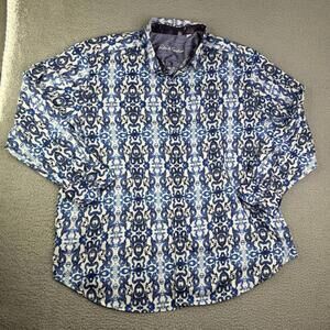 Robert Graham Oriental Dragon Floral Print 4XL Blue White Button Up Shirt